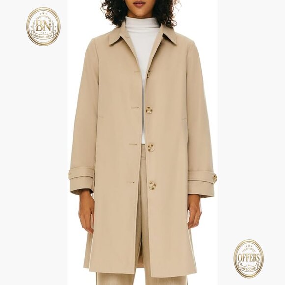 Single Breasted Trench Coat Mid Long Classic Lapel Windproof Slim Outerwear